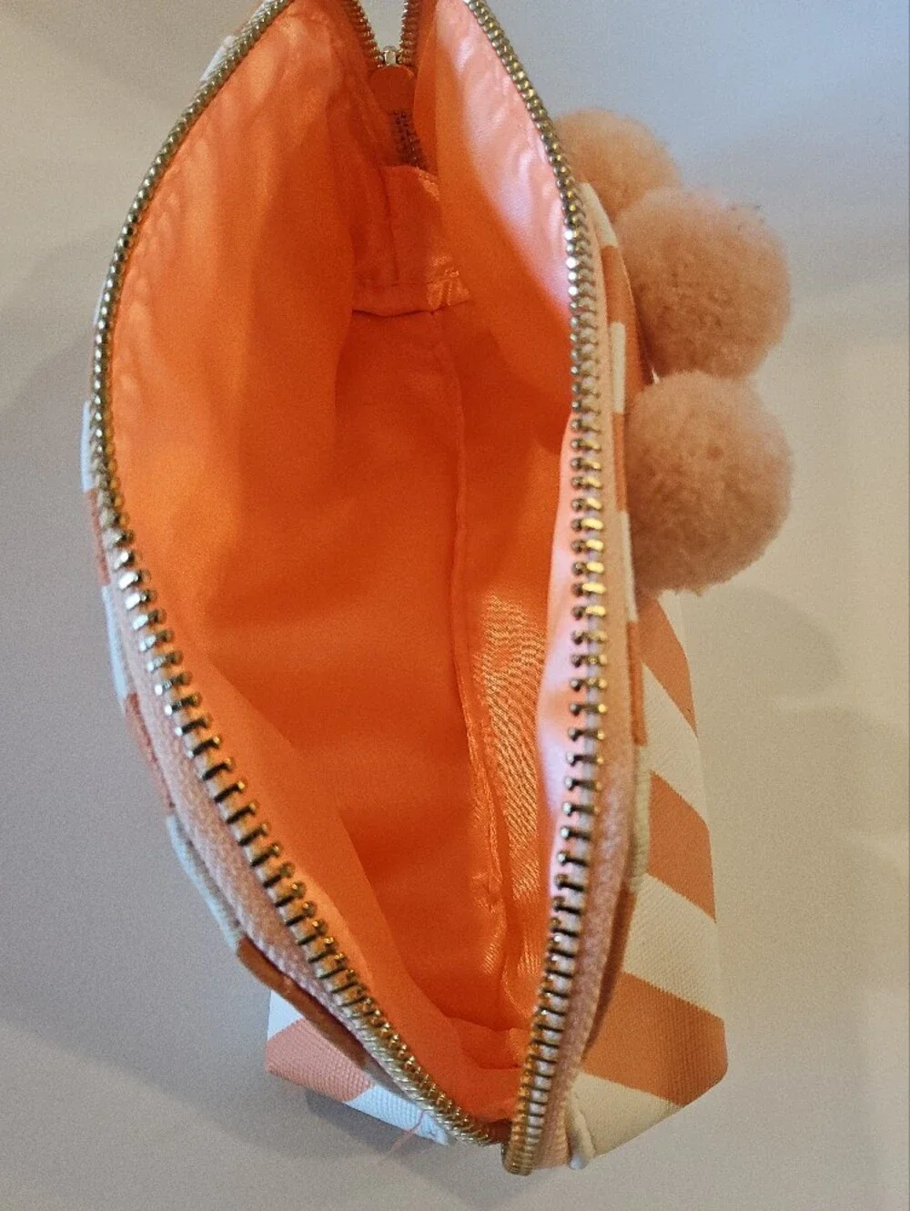 Pom-Pom Stripe Cosmetic bag - Peach & Cream